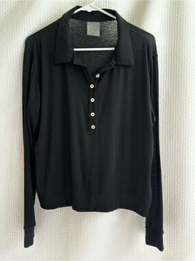 Negative Black Cashmere Blend Semi Sheer Collared Knit Polo Top Medium
